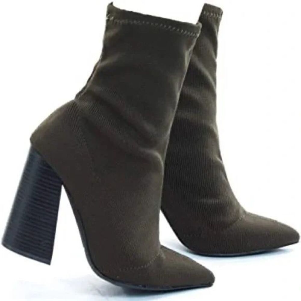 Wild Diva Chunky Heel Ankle Sock Boots Womens 8.5 Black Pointed Toe